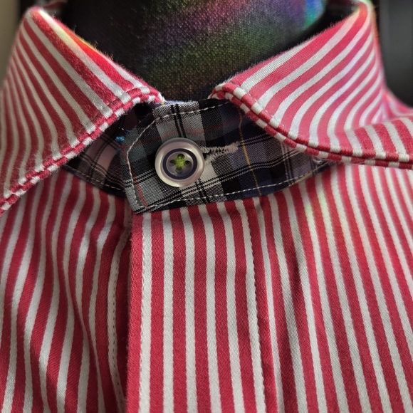 Robert Graham X Red and White Dress Shirt Size Med - Picture 5 of 10